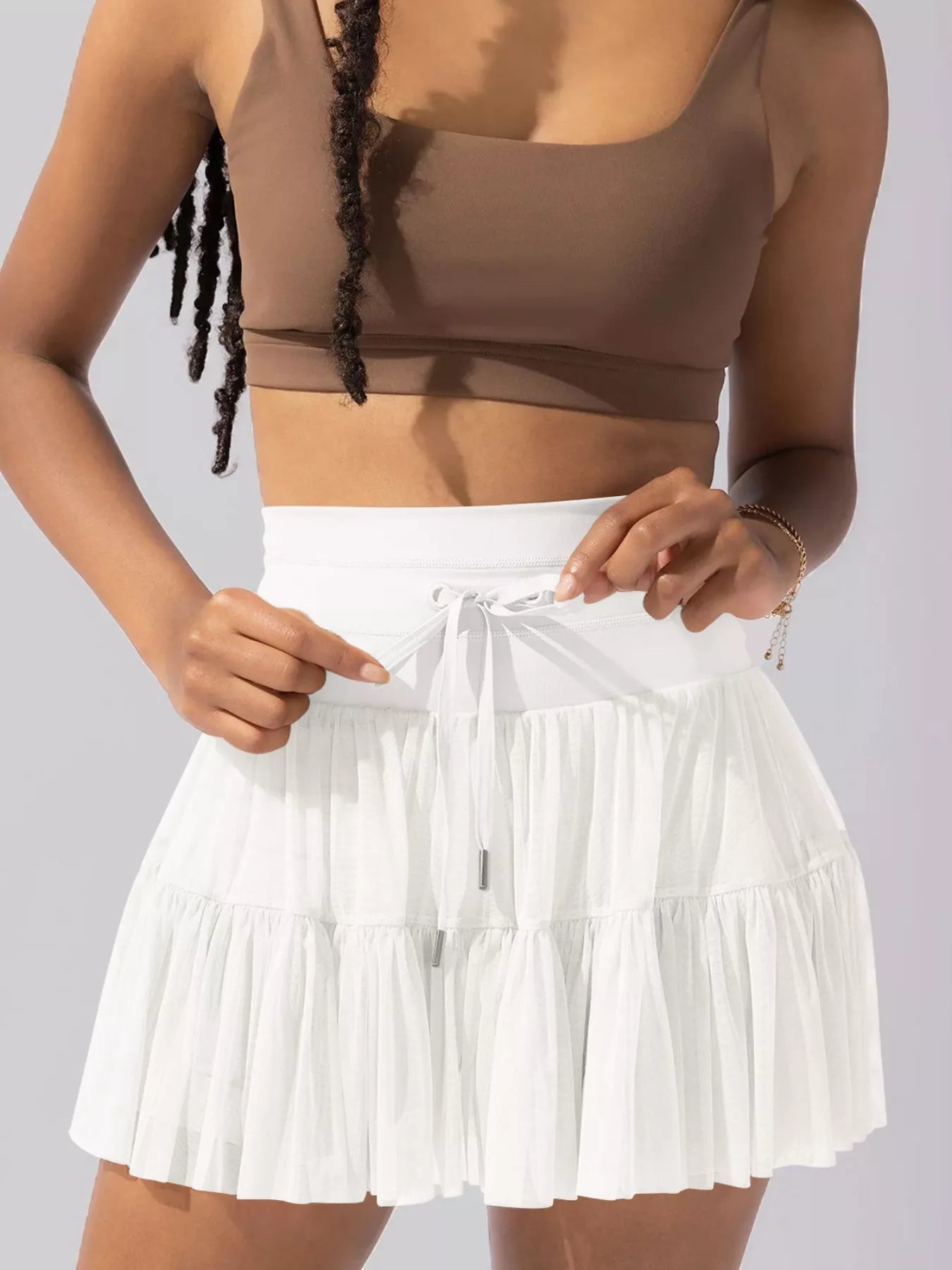 Shop Tiered Skort with Drawstring - Women's Fashion | Akatonbo
