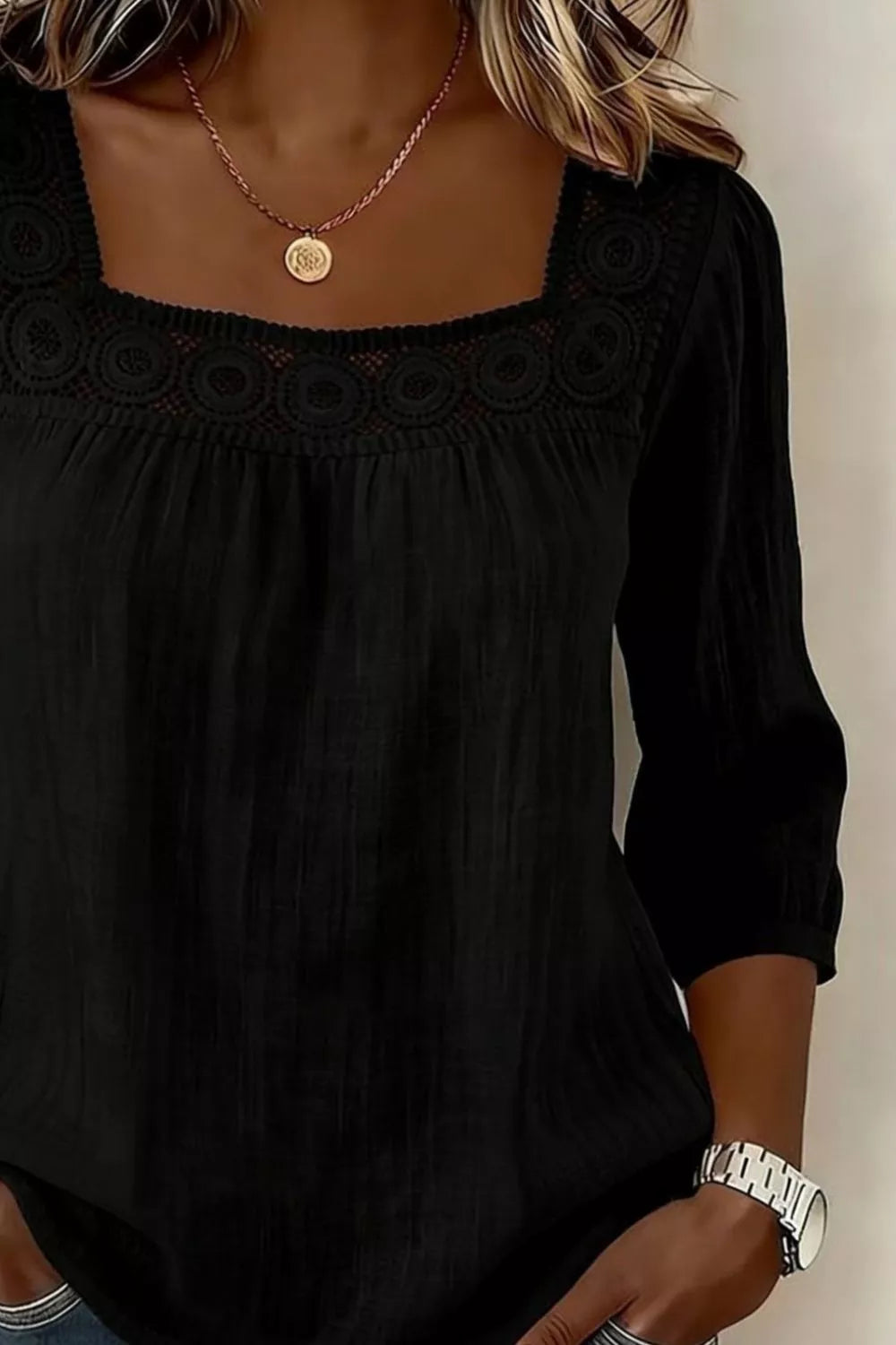 Shop Crochet Trim Square Neck Blouse - Women's Fashion | Akatonbo