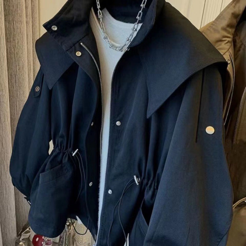 Lapel Hooded Trench Coat