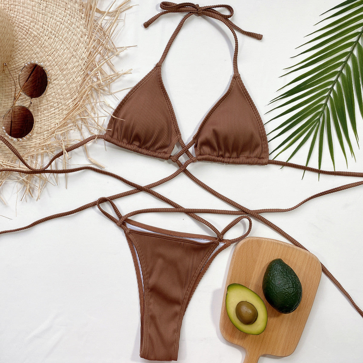 Shop Halter Neck Crisscross Ribbed Bikini Set - Women's Fashion | Akatonbo