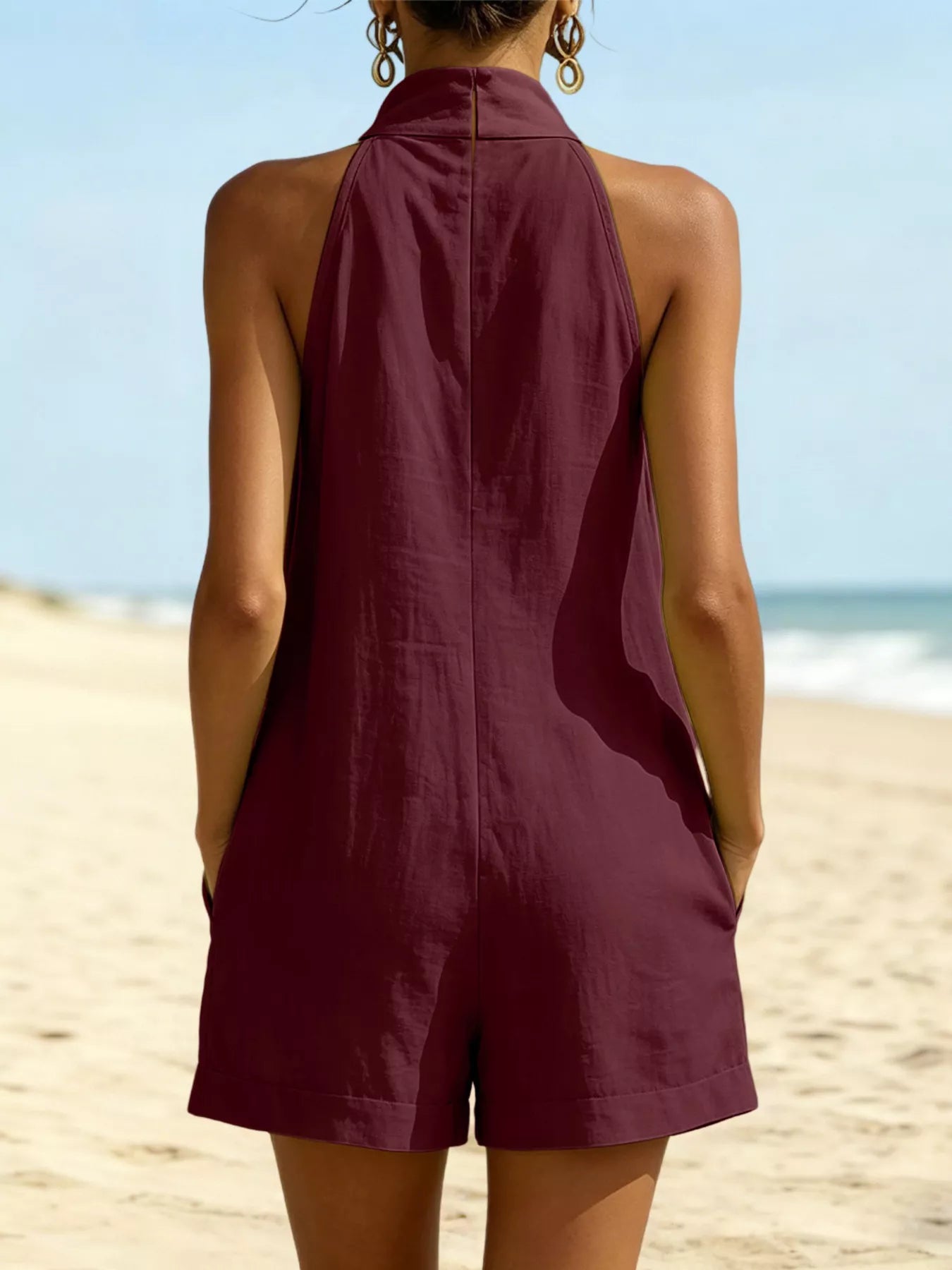 Shop Halter Neck Romper with Pockets - Women's Fashion | Akatonbo