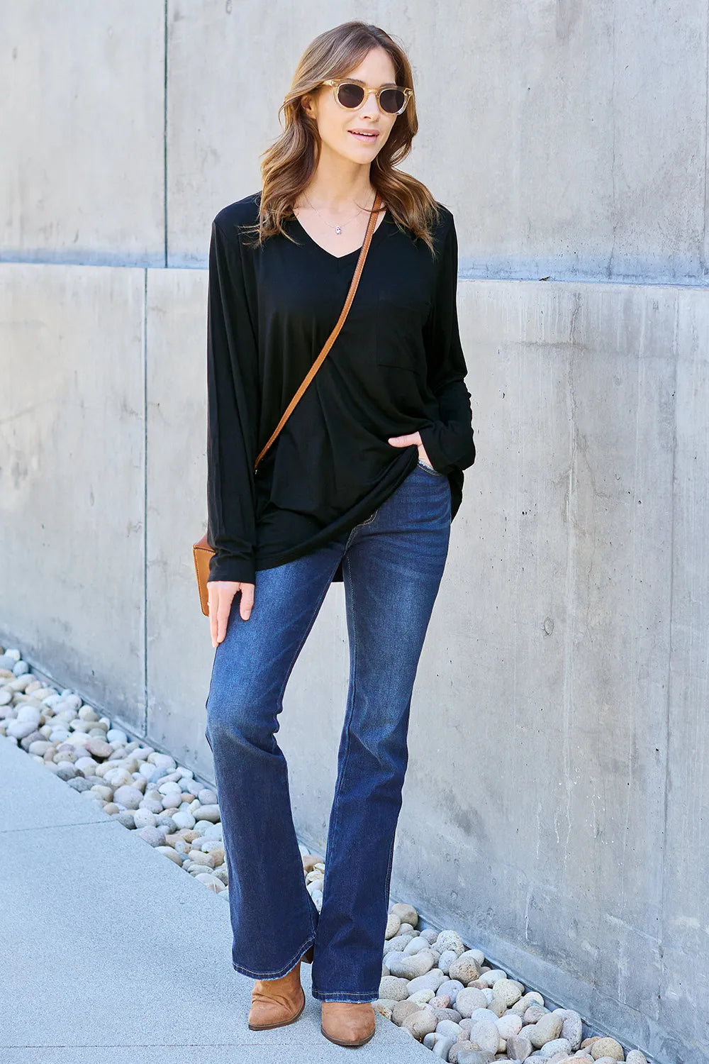 Shop Basic Bae Full Size V-Neck Long Sleeve Top - Women's Fashion | Akatonbo
