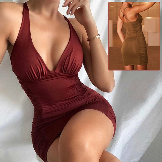 Akatonbo Sexy Deep V-Neck Backless Suspender Dress Ins Fashion Slim Hip Backless Short Dresses Summer Women'S Clothing