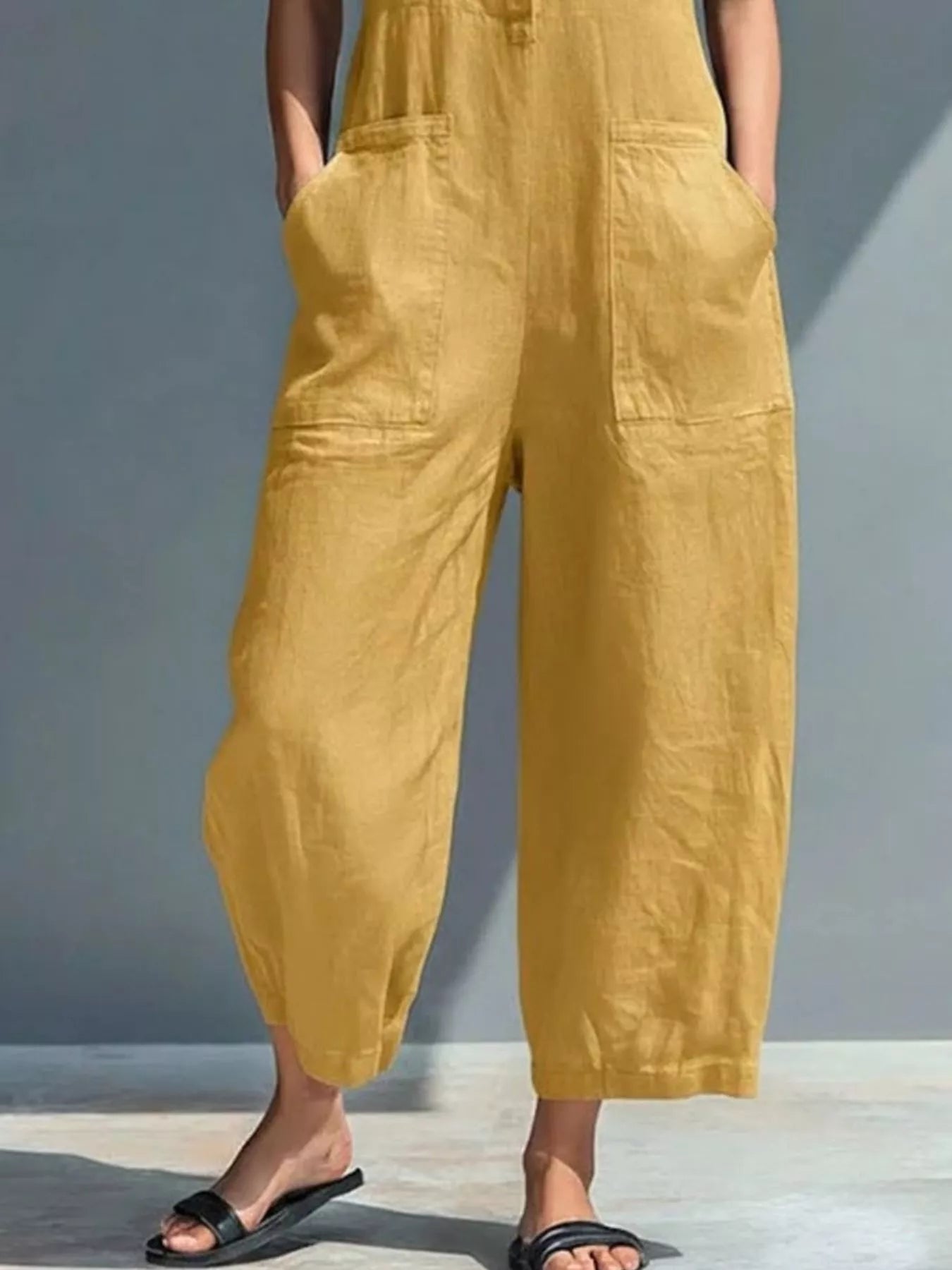 Shop Full Size Button Front Sleeveless Jumpsuit Plus Size - Women's Fashion | Akatonbo