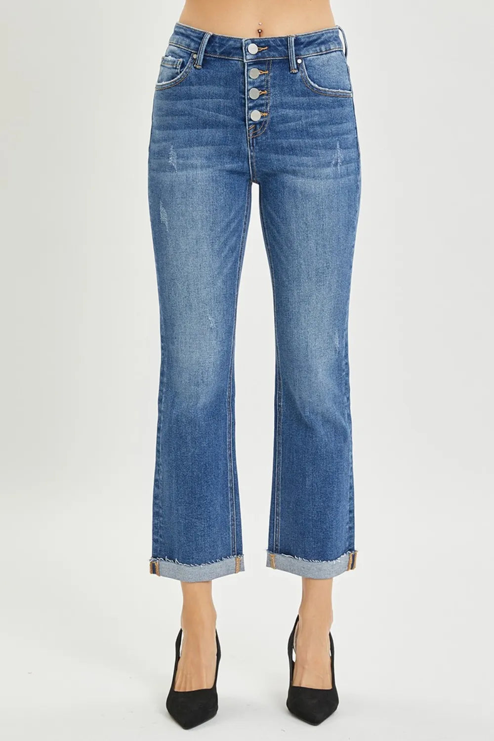 Shop RISEN Full Size Button Fly Cropped Bootcut Jeans - Women's Fashion | Akatonbo