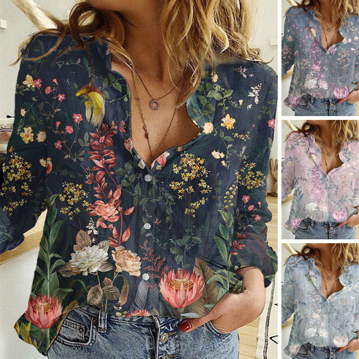 Akatonbo Digital Printing Fashion Long Sleeve Lapel Casual Shirt