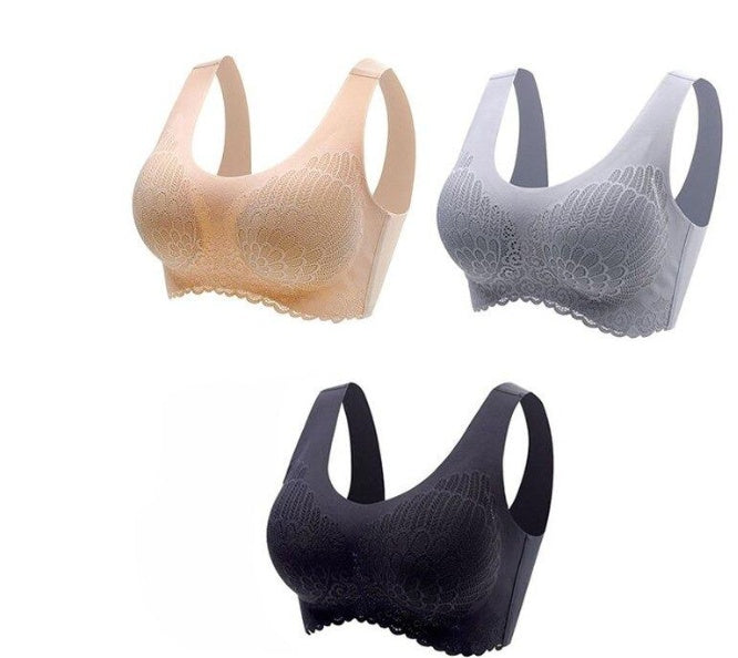 Natural Thai Latex Underwear 4.0 Angel Wings Seamless One Piece Women's Lace Sports Bra Without Steel Ring