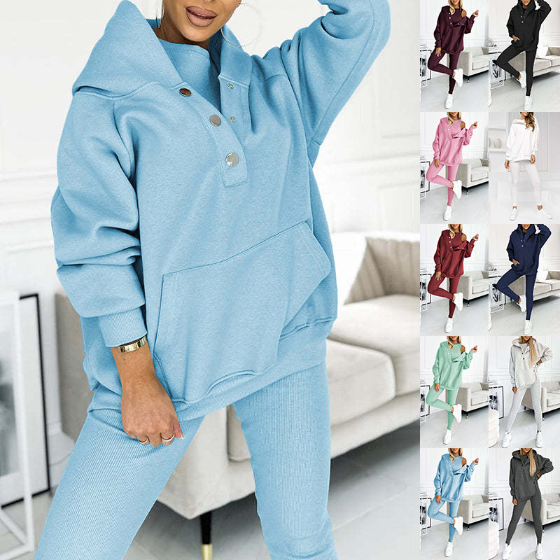 Survêtement de sport 3 pièces pour femme - Sweat-shirt à capuche ample avec poches, gilet et pantalon slim