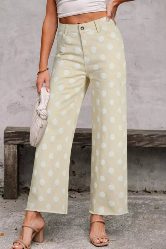 Shop Polka Dot High-Waisted Wide Leg Jeans - Women's Fashion | Akatonbo