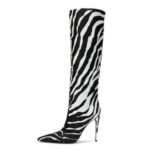Pointed Stiletto Heel Leopard Print Boots