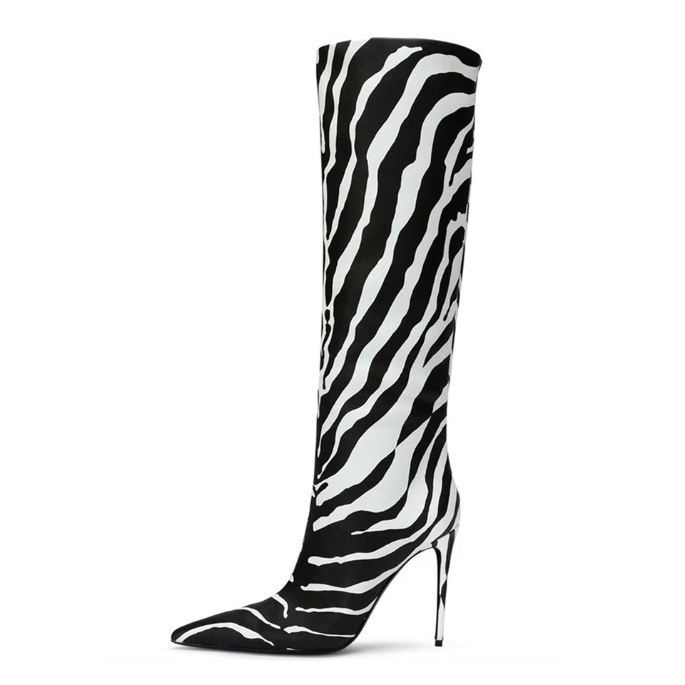 Pointed Stiletto Heel Leopard Print Boots