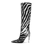 Pointed Stiletto Heel Leopard Print Boots