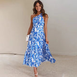 Summer Sloping Shoulder Backless Dress