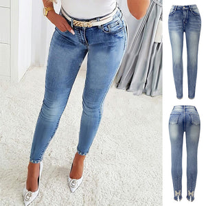 Women's Jeans Trendy High Waist Beaded Skinny Tapered Pants