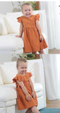 New Girls' Dress Baby Cotton And Linen Solid Color Children Shirt Bow Princess Dress