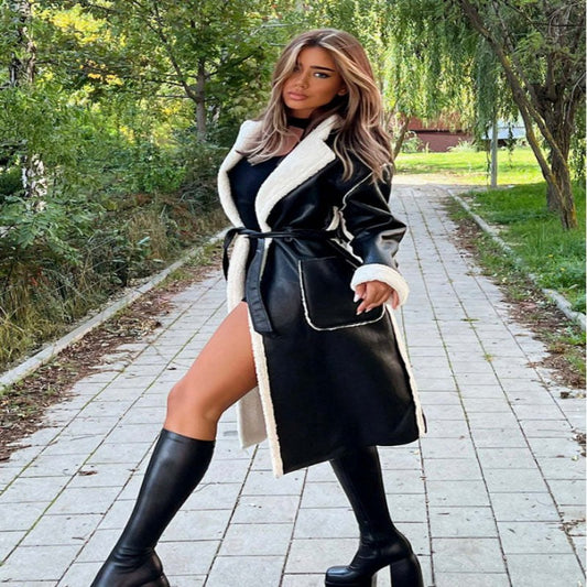 Gabardina Gruesa de Cuero Casual Chaqueta Holgada de Moda