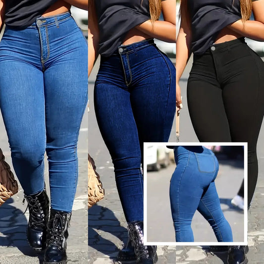 Pantalones vaqueros de mezclilla ajustados para mujer, de primavera y otoño, pantalones de cintura alta de color sólido para mujer, pantalones básicos oversize para mujer, pantalones de lápiz