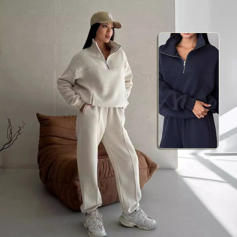 Conjunto de dos piezas Y2k de invierno para mujer, abrigo con cremallera, pantalones informales, chándal de otoño, chaqueta de moda, conjunto deportivo de contraste
