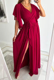 Solid Color Bell Sleeve Loose V-neck Mop Dress