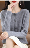 Fashion Merino Wool Cardigan Sweater Women O-Neck Long-sleeve Cashmere Knitwear Spring Autumn Female Clothing Tops