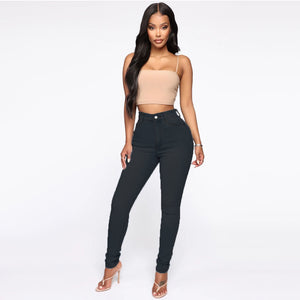 Fitted Jeans Pants For Women High Waist Trousers With Pockets