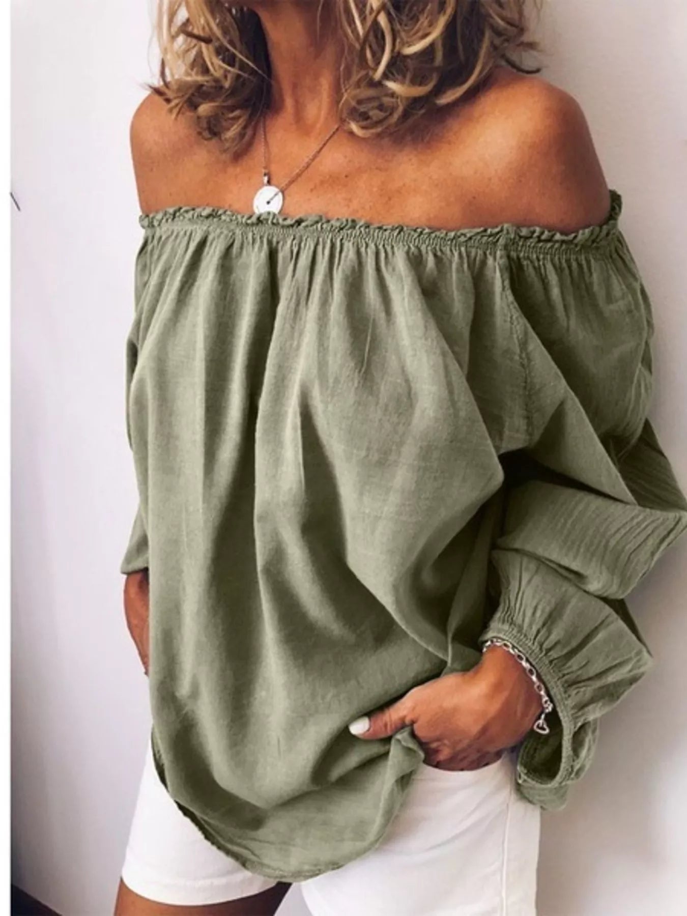 Shop Off-Shoulder Frill Trim Blouse - Women's Fashion | Akatonbo