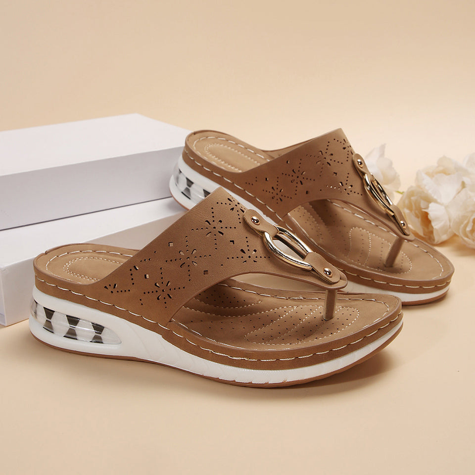 New Air Cushion Sandals Summer Flip Flops Metal Buckle Wedges Shoes For Women Thick Sole Beach Shoes