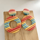 Aggregate Brickearth Polymer Clay Earrings Rainbow Bar Multicolor Art