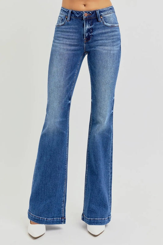 Akatonbo Risen Full Size Low Rise Flare Jeans With Pockets