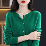 Women's Cashmere Cardigan O-neck Loose Sweaters Top Fashion Merino Wool Knitwear Autumn Winter Female Clothing Tops