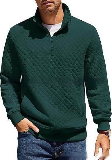 Long Sleeve Knitted Zip Pullover Plaid Sweatshirt