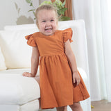 New Girls' Dress Baby Cotton And Linen Solid Color Children Shirt Bow Princess Dress