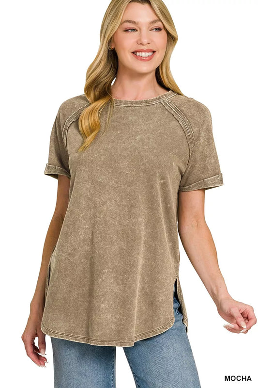 Shop Zenana French Terry Washed Curved Hem Top - Women's Fashion | Akatonbo