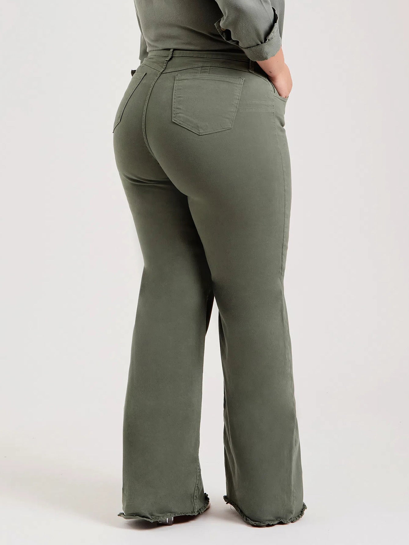 Shape Fitting Stretch Fashion Solid Color Frayed Flared Pants