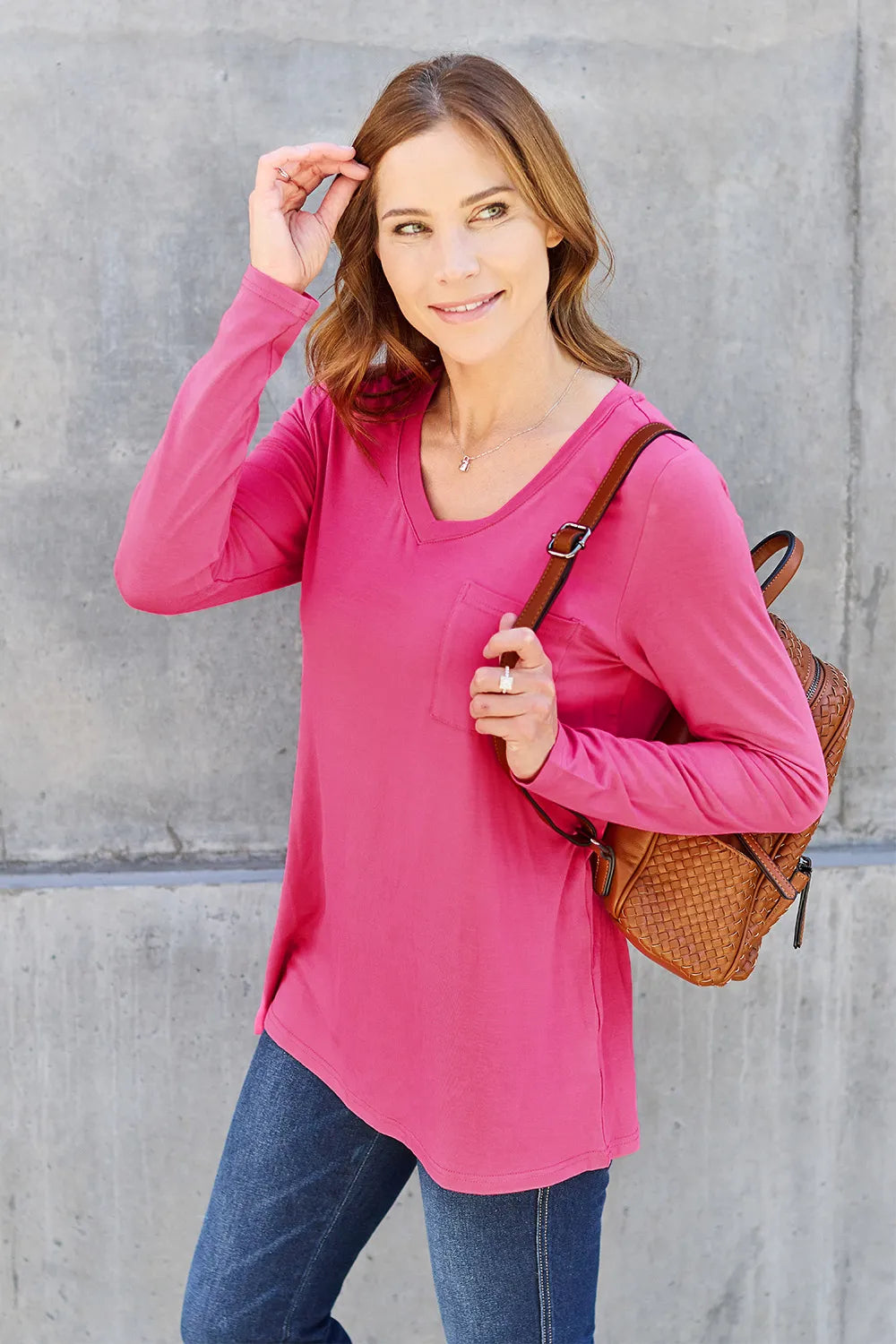 Shop Basic Bae Full Size V-Neck Long Sleeve Top - Women's Fashion | Akatonbo