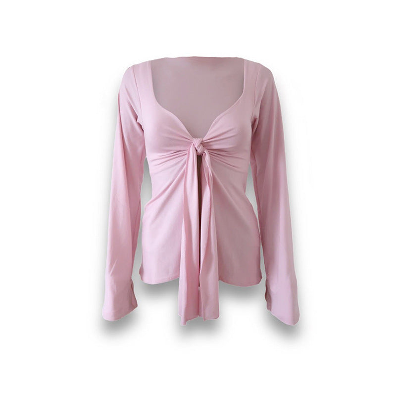 Bell Sleeve Split Midriff-baring Top T-shirt