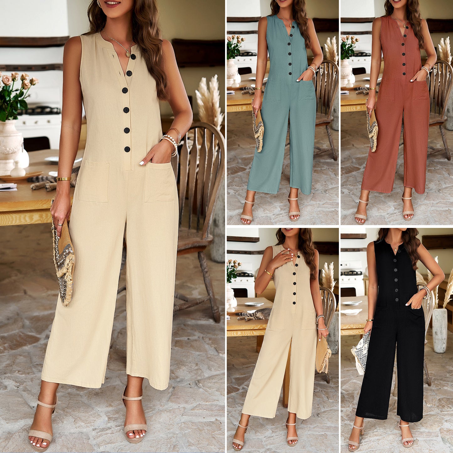 Akatonbo Elegant And Pure Color Jumpsuit With Feminine Temperament