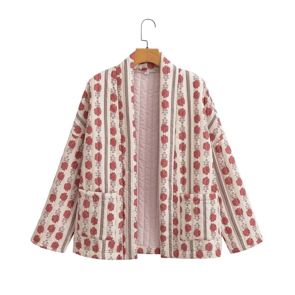 Elegant Printed Women's Cotton-padded Clothing Coat