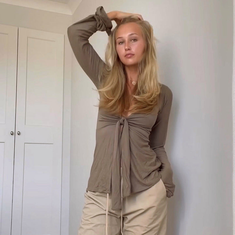 Bell Sleeve Split Midriff-baring Top T-shirt