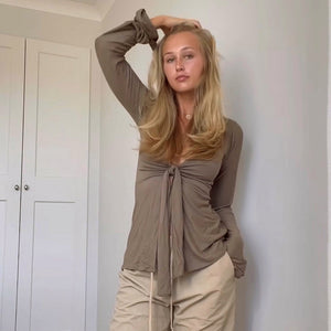 Bell Sleeve Split Midriff-baring Top T-shirt
