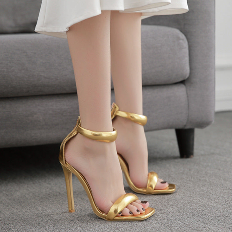 Open Toe Plus Size Buckle Stiletto Sandals