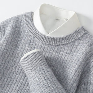 Men's Round Neck Woolen Sweater Business Casual Plaid Jacquard