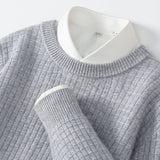 Men's Round Neck Woolen Sweater Business Casual Plaid Jacquard