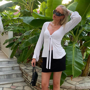 Bell Sleeve Split Midriff-baring Top T-shirt