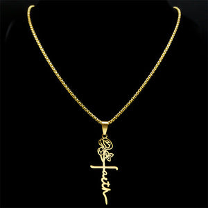 Cross Rose Necklace 18K Gold
