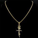 Cross Rose Necklace 18K Gold