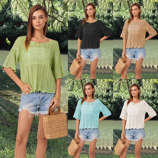 Akatonbo Short Sleeve Casual Women'S Knitwear