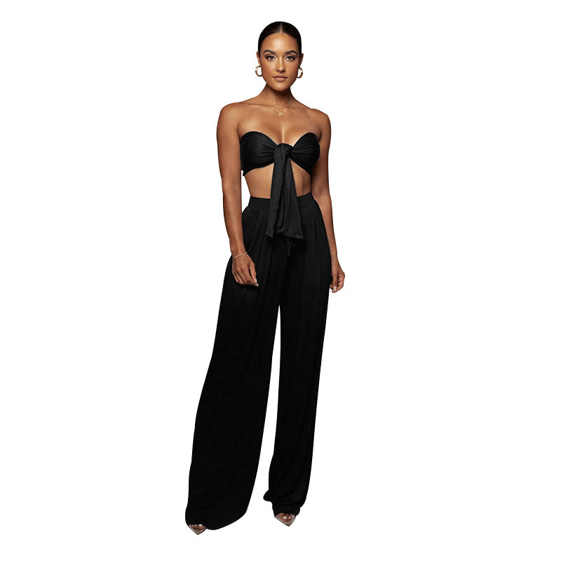 Women's Tube Top Mid-waist Wide-leg Pants Two-piece Set