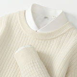 Men's Round Neck Woolen Sweater Business Casual Plaid Jacquard