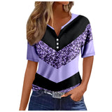 Women's V-neck Printed Loose Short Sleeve Tops